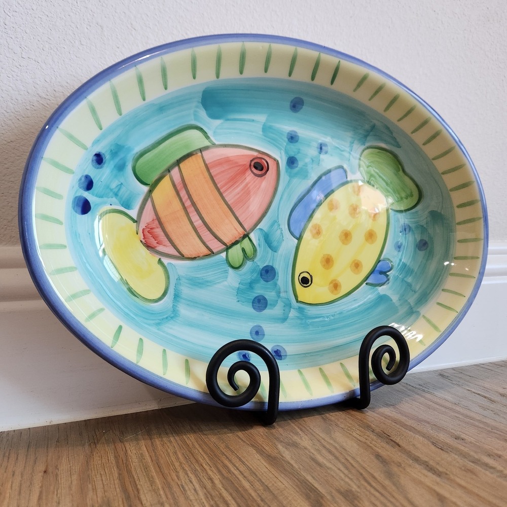 Christian Tortu Italian Ceramic Fish Platter Hand Painted Maiolica Serving Tray - Picture 2 of 14